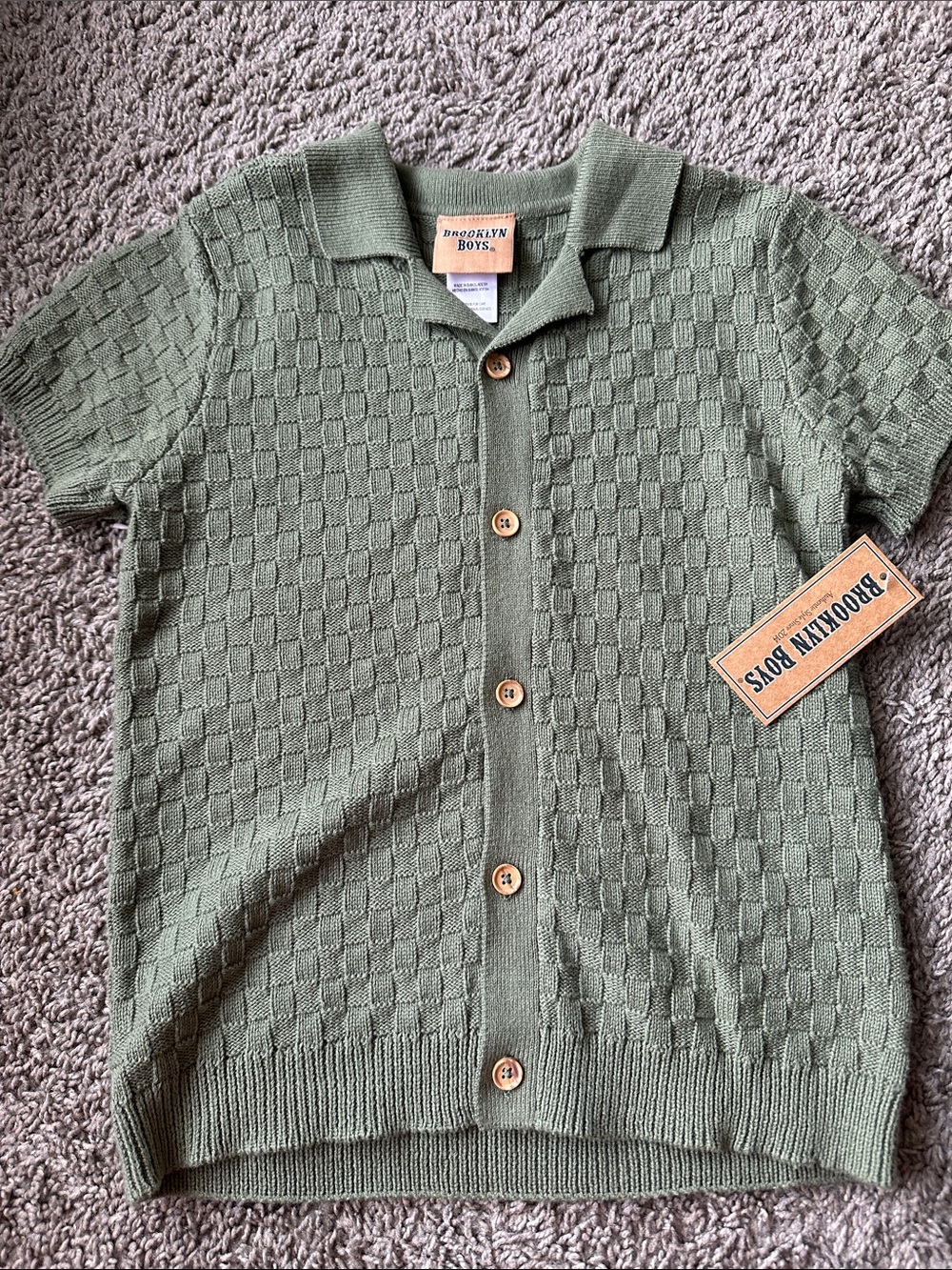 Olive Green Knit Button-Up Polo for Kids